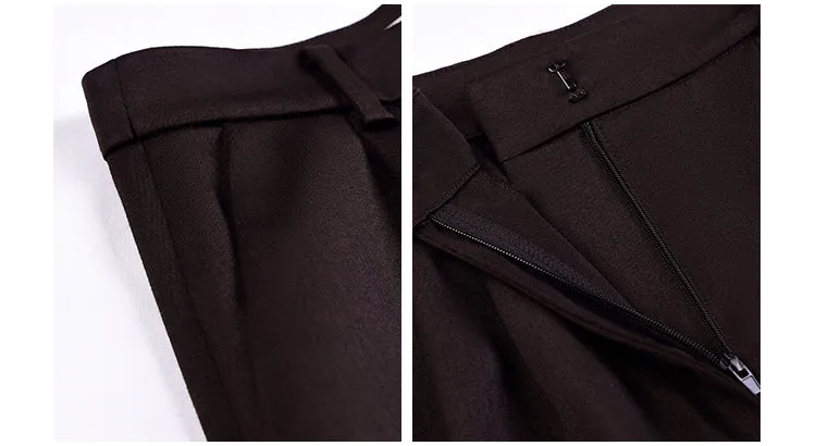 AEL Vintage Autumn Winter Women Pant Suit Dark Brown Loose Blazer Jacket & Wide Leg Pants   Office Suits Female Sets