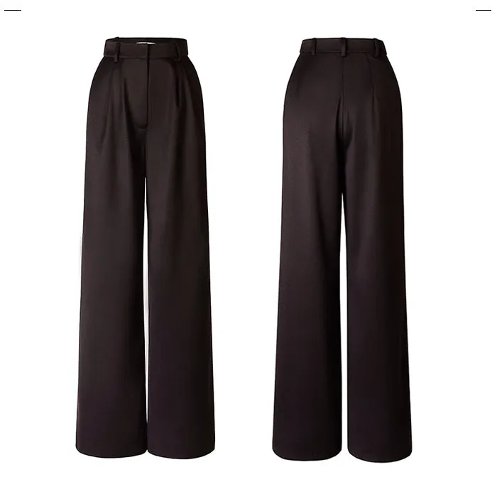 AEL Vintage Autumn Winter Women Pant Suit Dark Brown Loose Blazer Jacket & Wide Leg Pants   Office Suits Female Sets