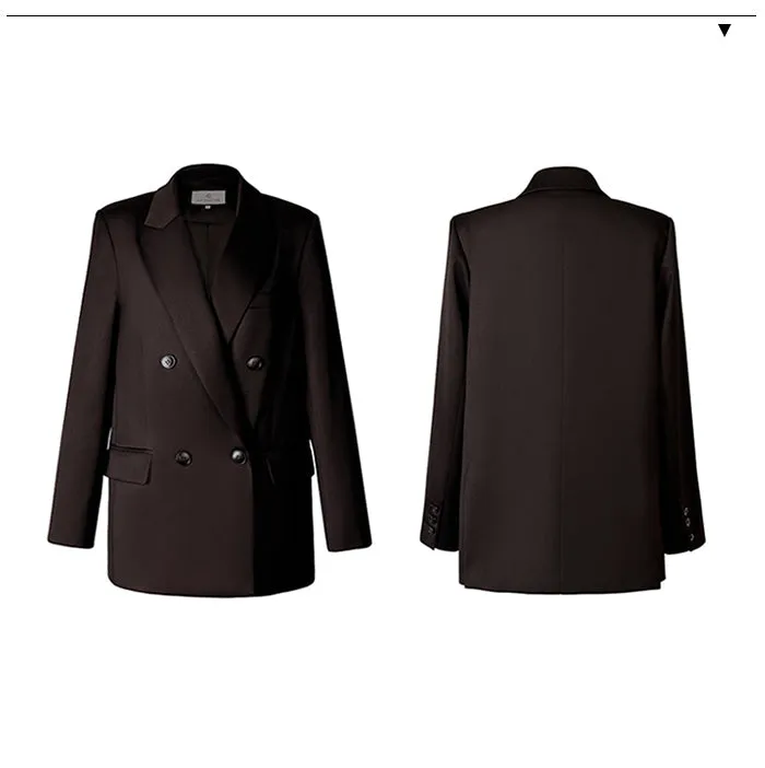 AEL Vintage Autumn Winter Women Pant Suit Dark Brown Loose Blazer Jacket & Wide Leg Pants   Office Suits Female Sets
