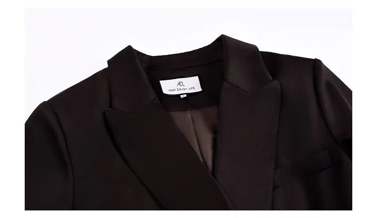 AEL Vintage Autumn Winter Women Pant Suit Dark Brown Loose Blazer Jacket & Wide Leg Pants   Office Suits Female Sets