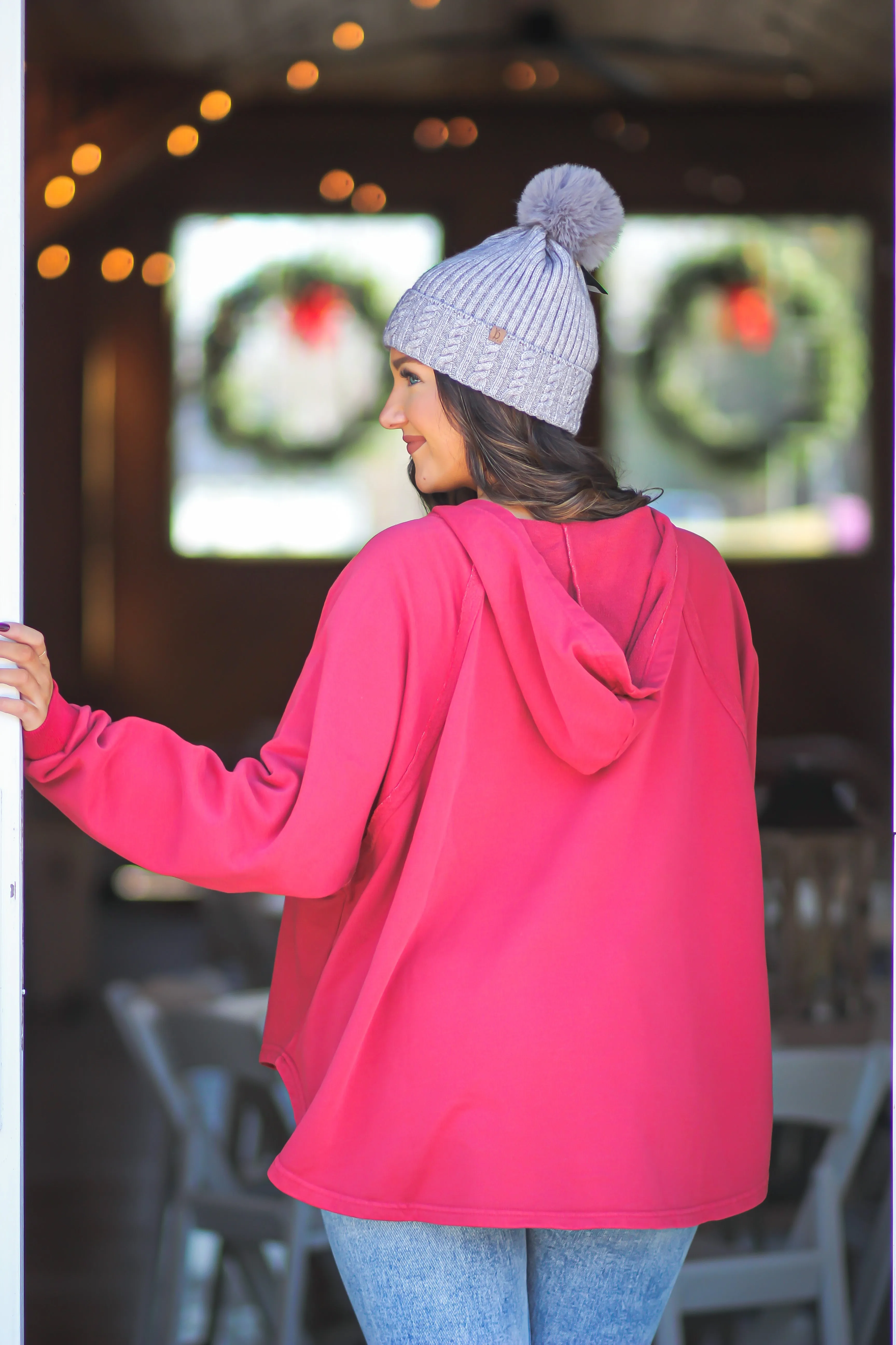 Berry Hooded Dolman Sleeve Pullover