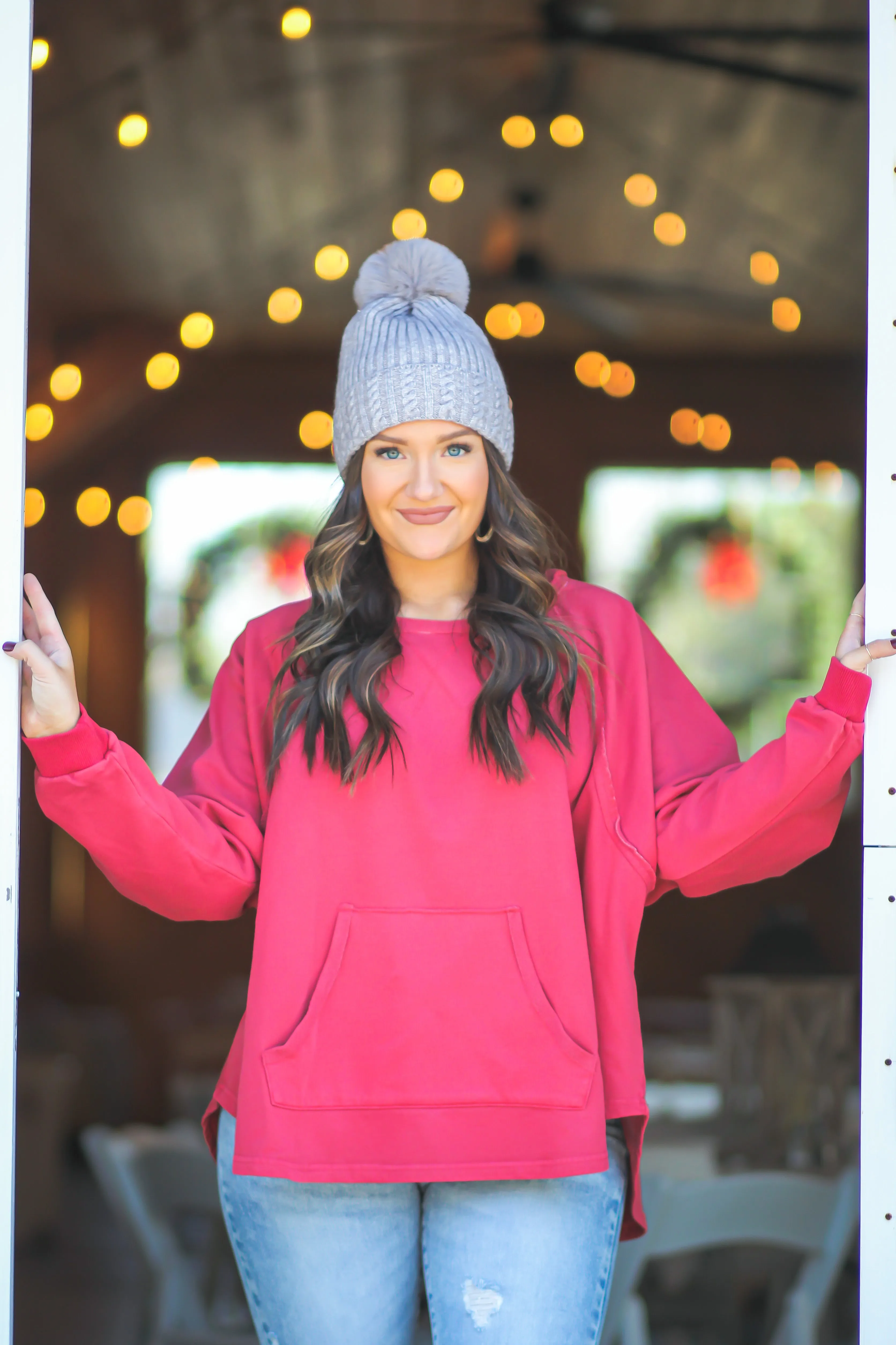 Berry Hooded Dolman Sleeve Pullover