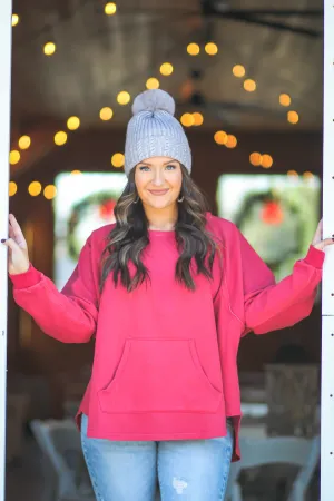 Berry Hooded Dolman Sleeve Pullover