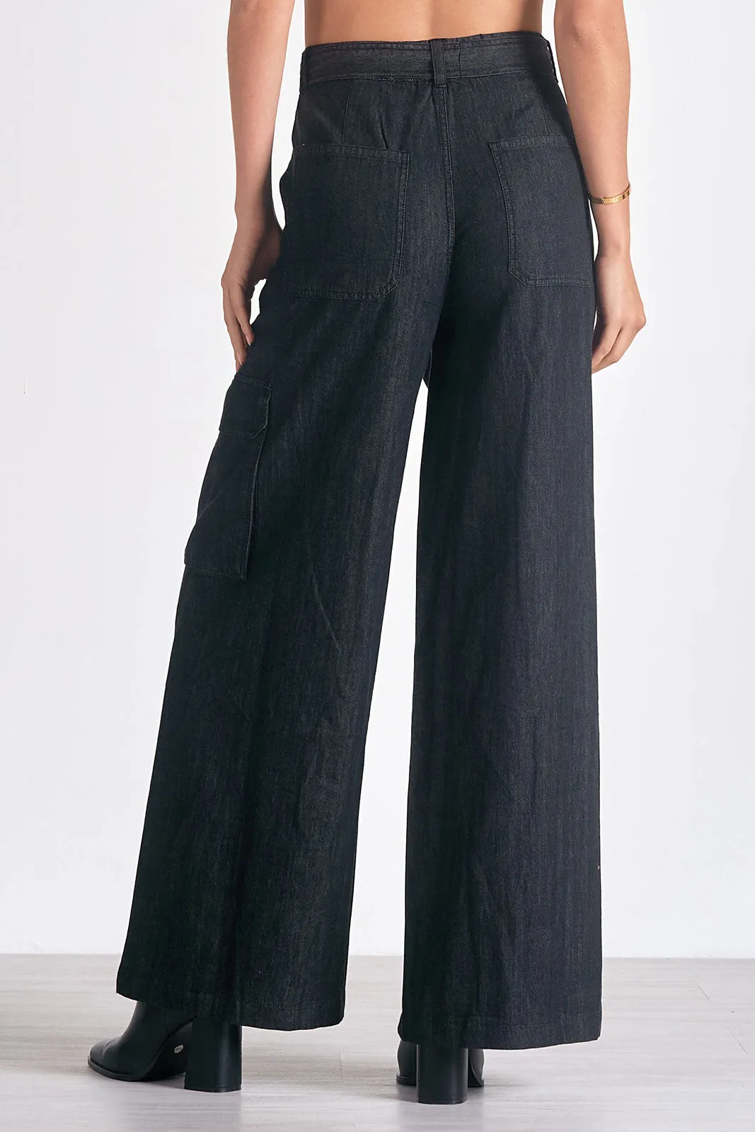 Black Denim High Rise Wide Leg Pants