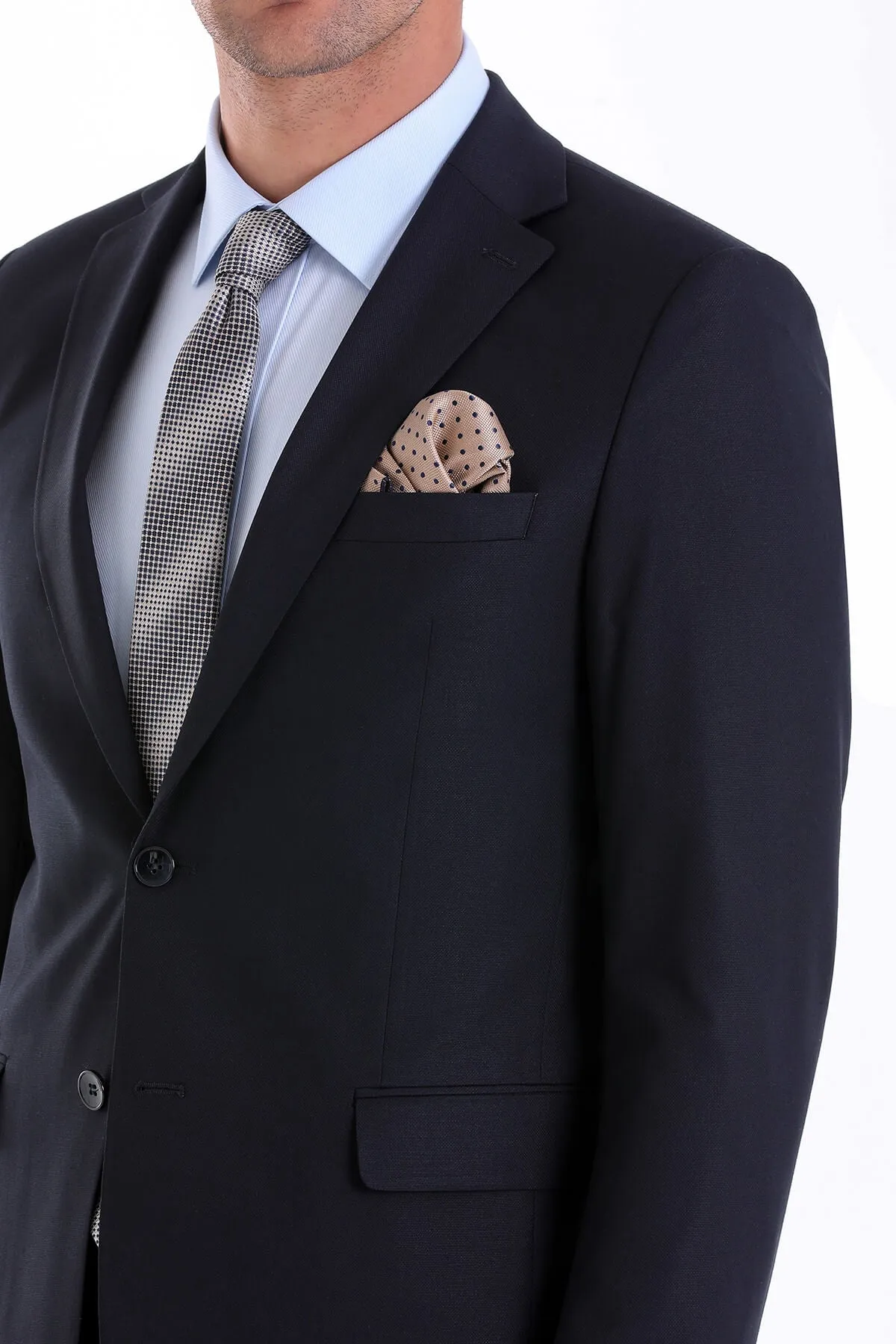 Comfort Fit Notch Lapel Plain Classic Suit, Navy