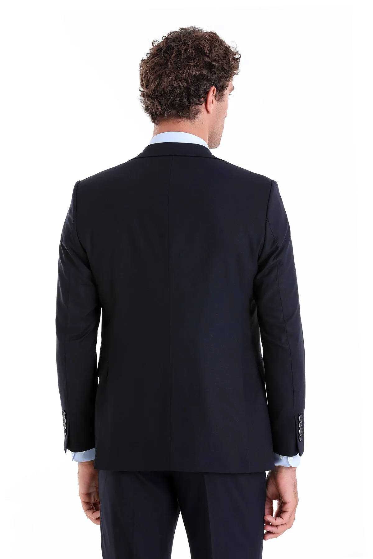 Comfort Fit Notch Lapel Plain Classic Suit, Navy