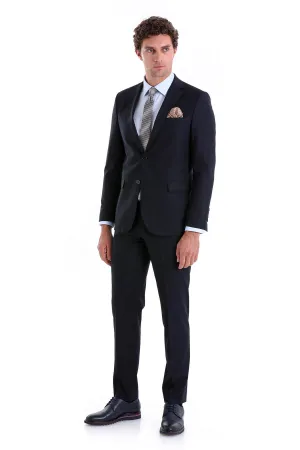 Comfort Fit Notch Lapel Plain Classic Suit, Navy