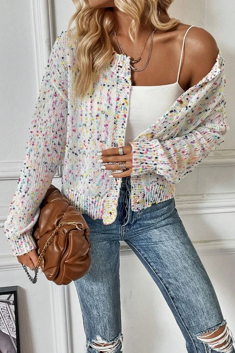 Confetti Button Up Long Sleeve Cardigan - 3 Colors