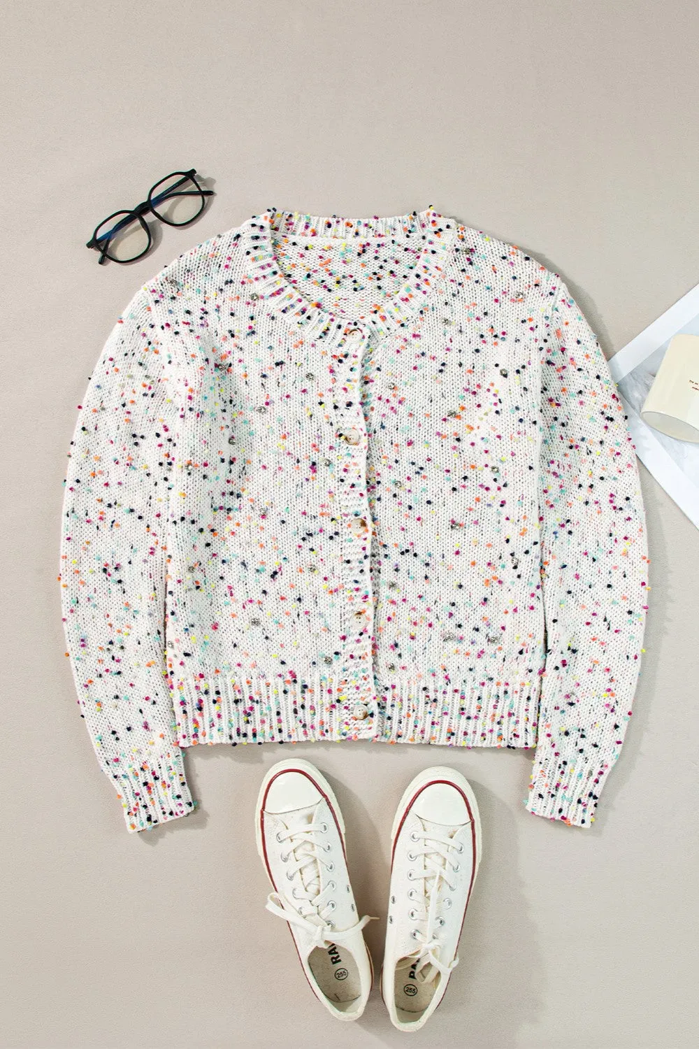 Confetti Button Up Long Sleeve Cardigan - 3 Colors