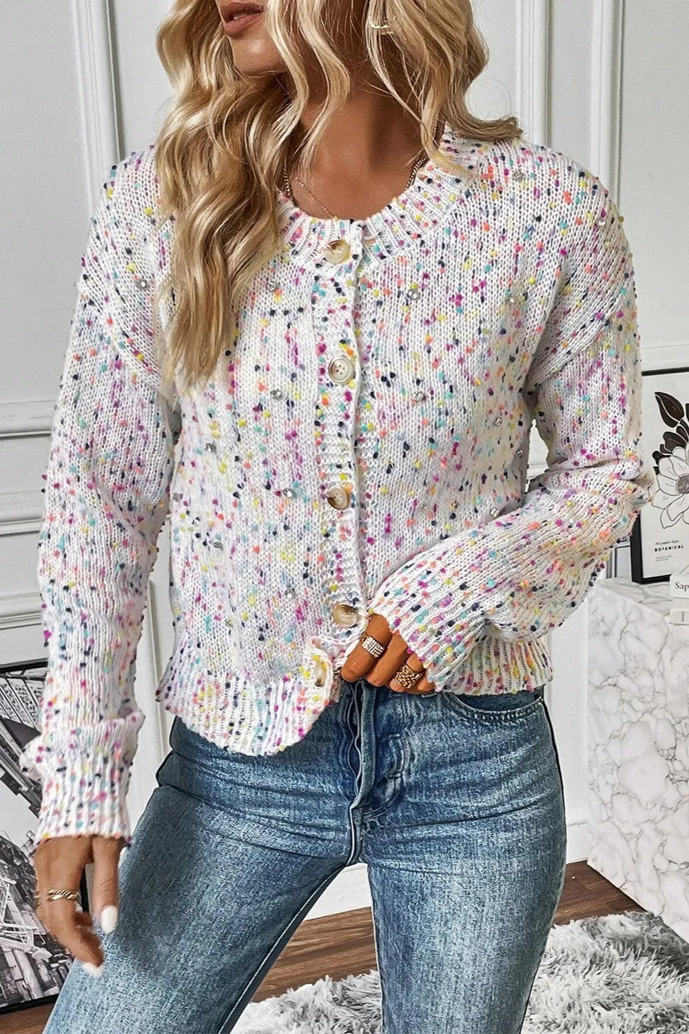 Confetti Button Up Long Sleeve Cardigan - 3 Colors