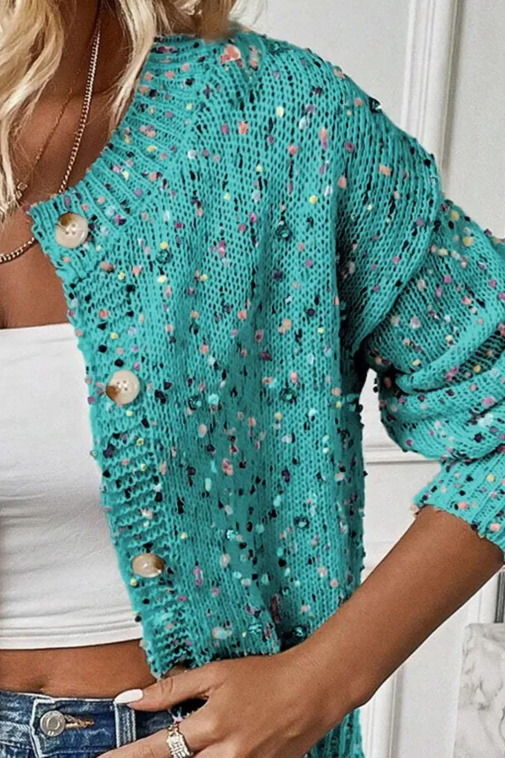 Confetti Button Up Long Sleeve Cardigan - 3 Colors