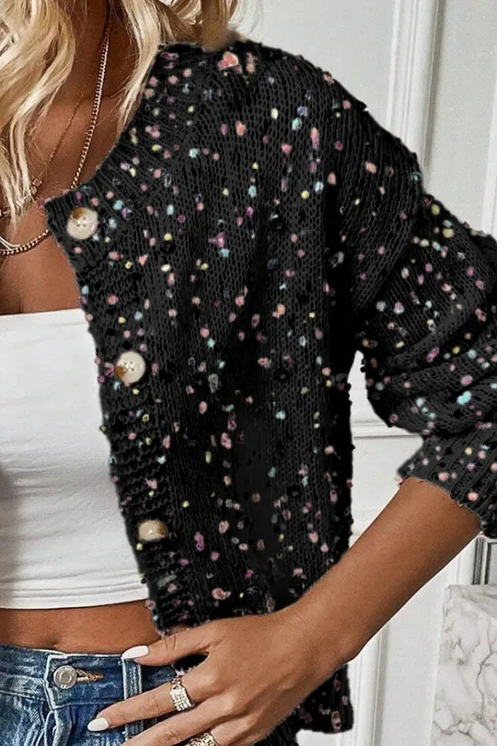 Confetti Button Up Long Sleeve Cardigan - 3 Colors