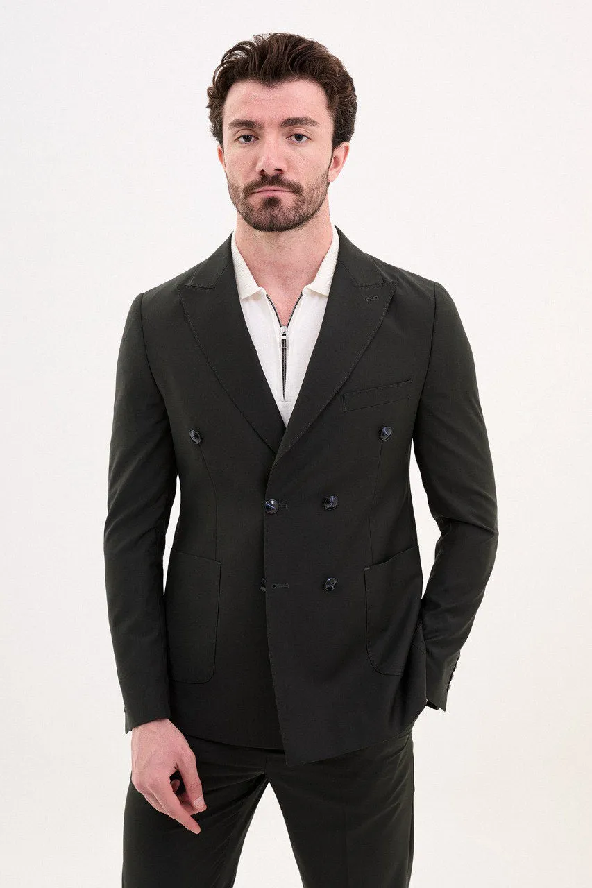 Double Breasted Black Casual Suit.