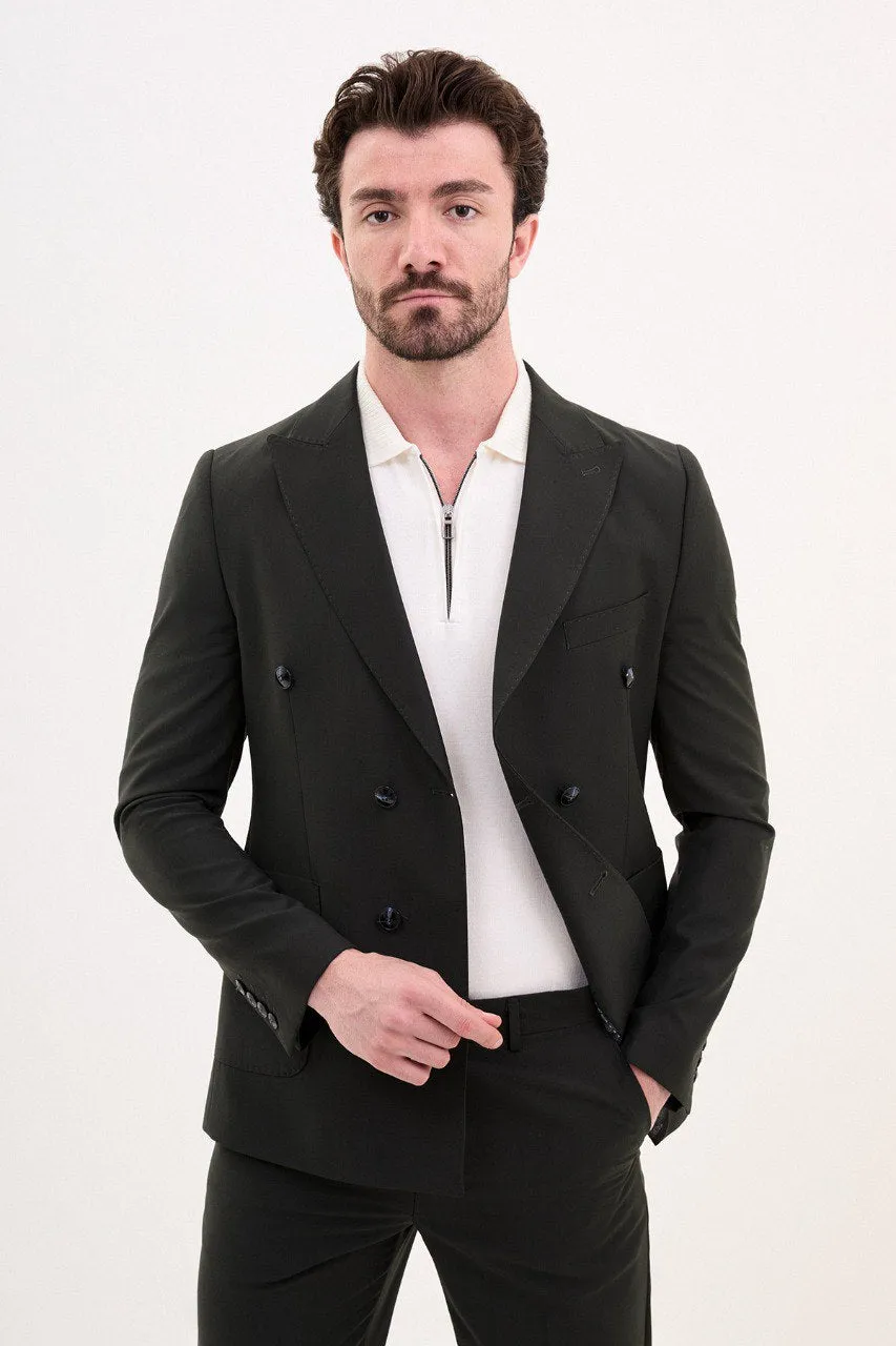 Double Breasted Black Casual Suit.