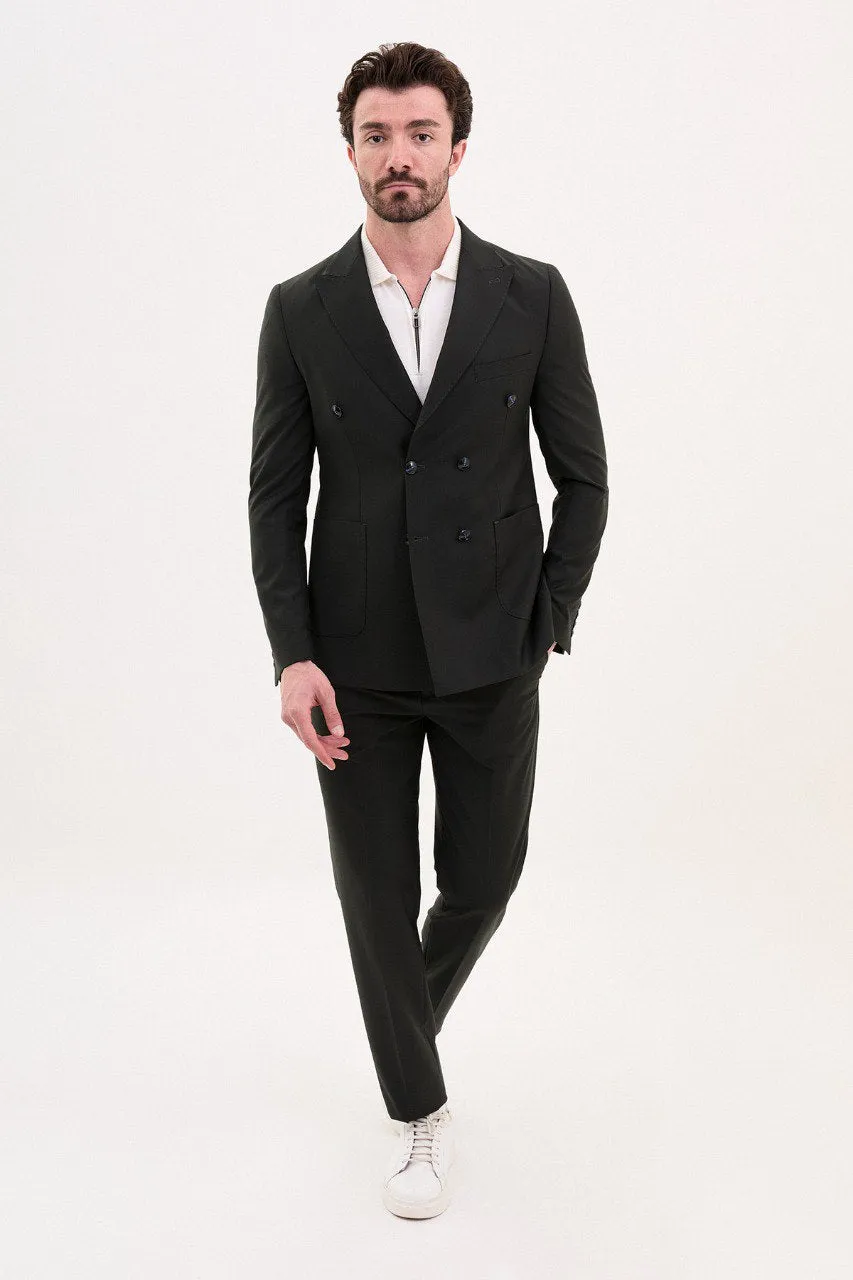 Double Breasted Black Casual Suit.