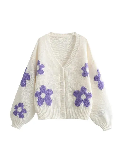 Chic Floral V-Neck Button-Up Cardigan