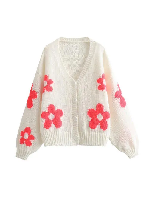 Chic Floral V-Neck Button-Up Cardigan