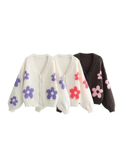 Chic Floral V-Neck Button-Up Cardigan