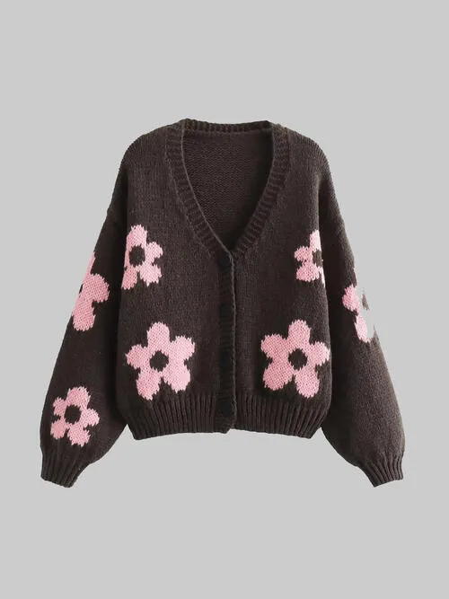 Chic Floral V-Neck Button-Up Cardigan