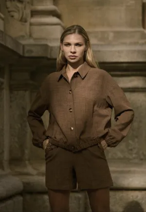Italian Brown Single Breasted / Women's Two Piece Shorts Suit