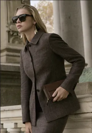 Italian Brown Single Breasted / Women's Two Piece Skirt Suit