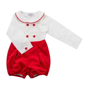 Kidiwi France Boys Double Breasted Velvet Button On Bloomer Set - Red
