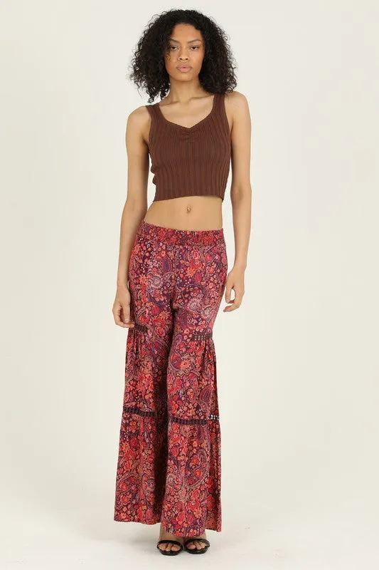 Paisley Plum Wide Leg Bottoms