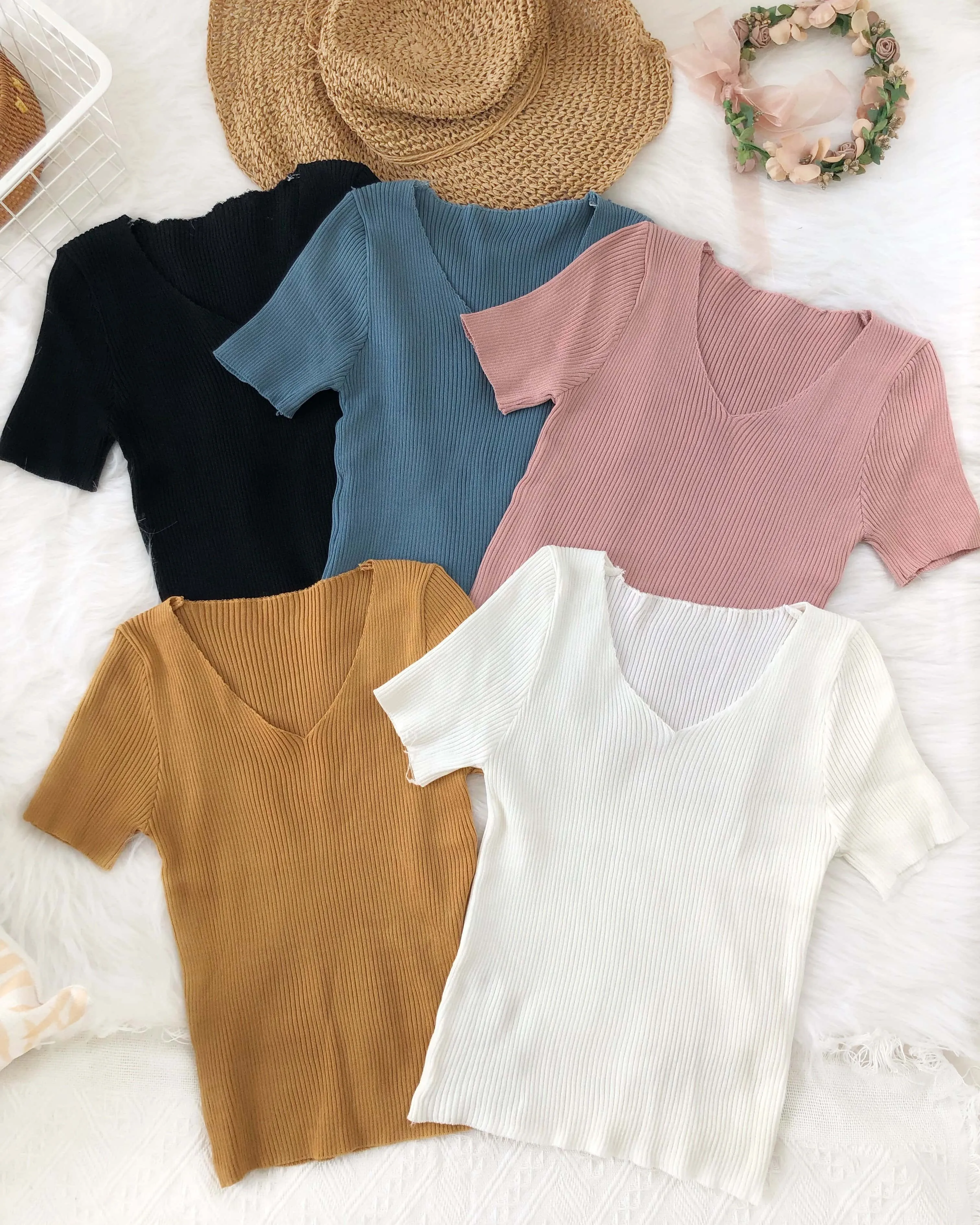 Ribbed V Neck Top