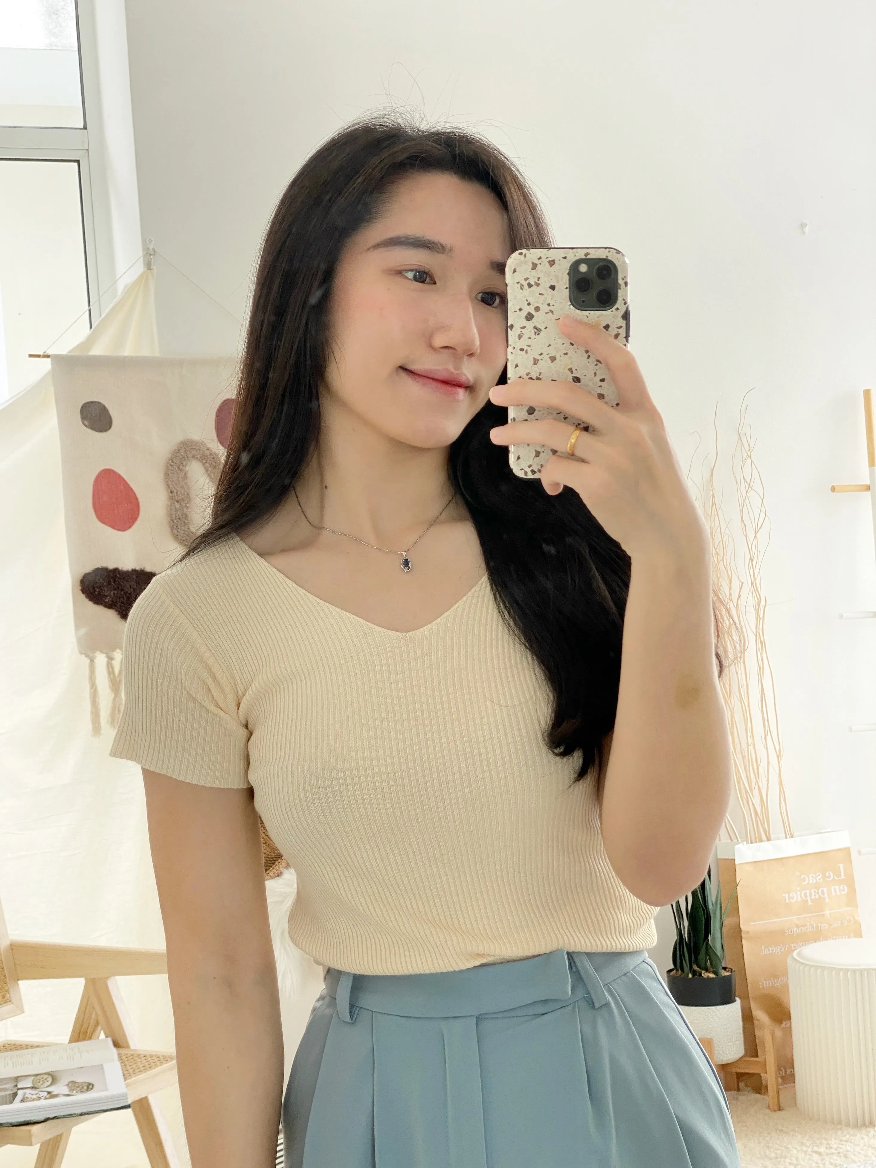 Ribbed V Neck Top