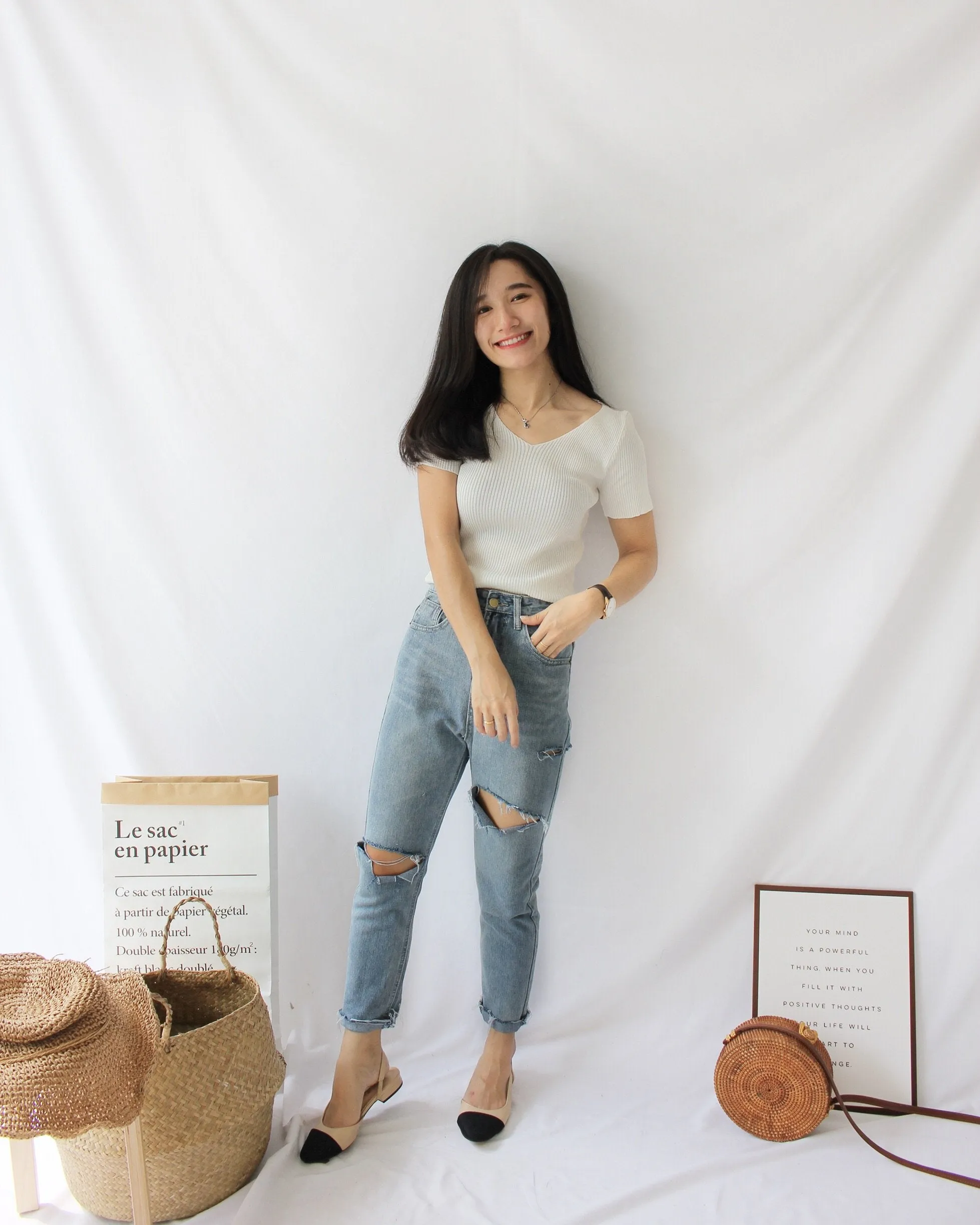 Ribbed V Neck Top