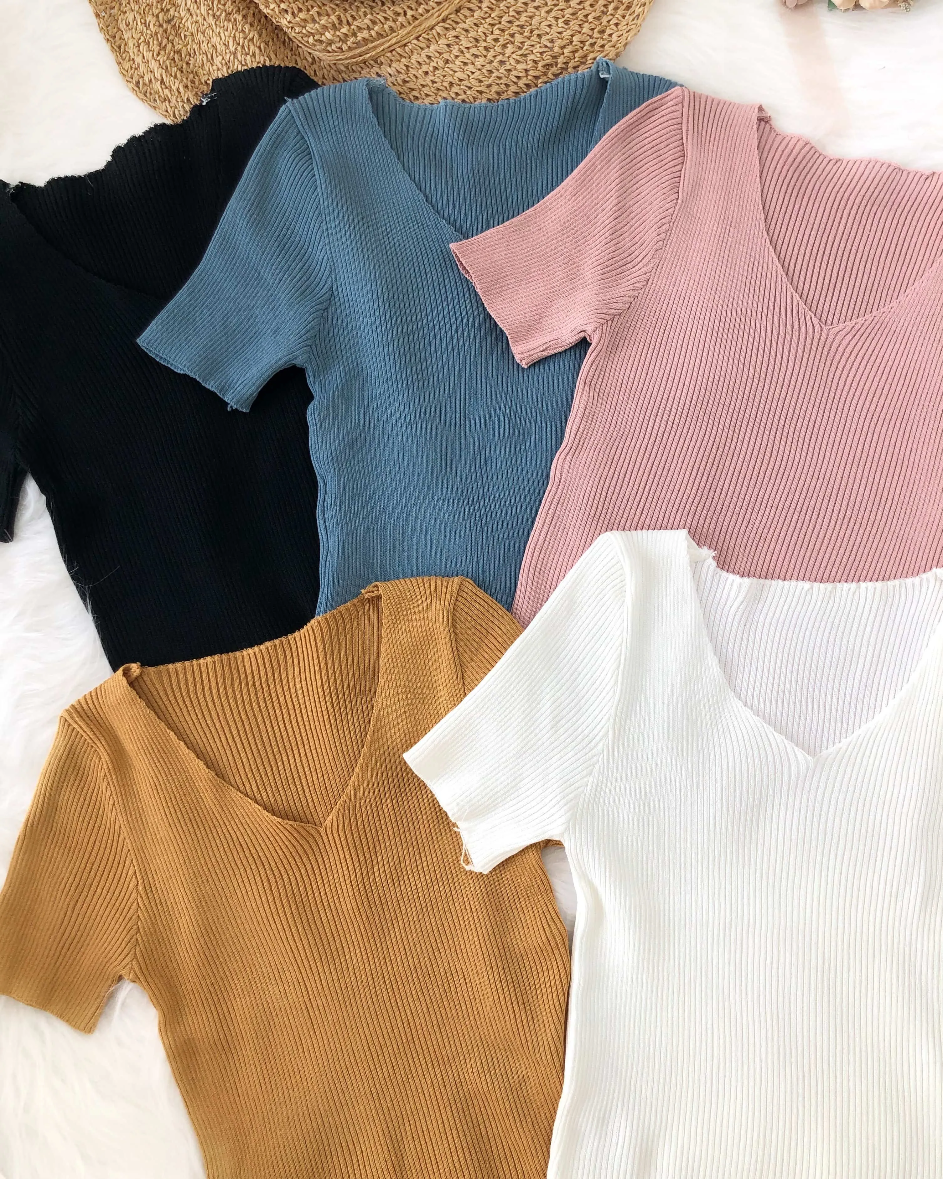 Ribbed V Neck Top