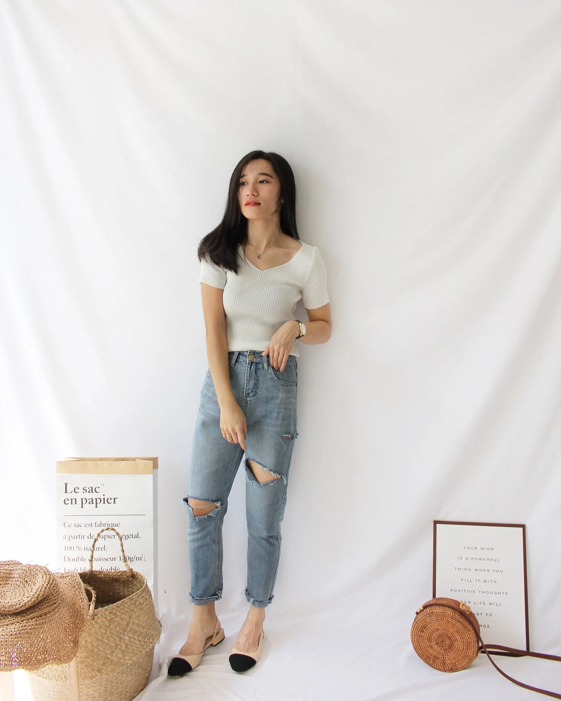 Ribbed V Neck Top