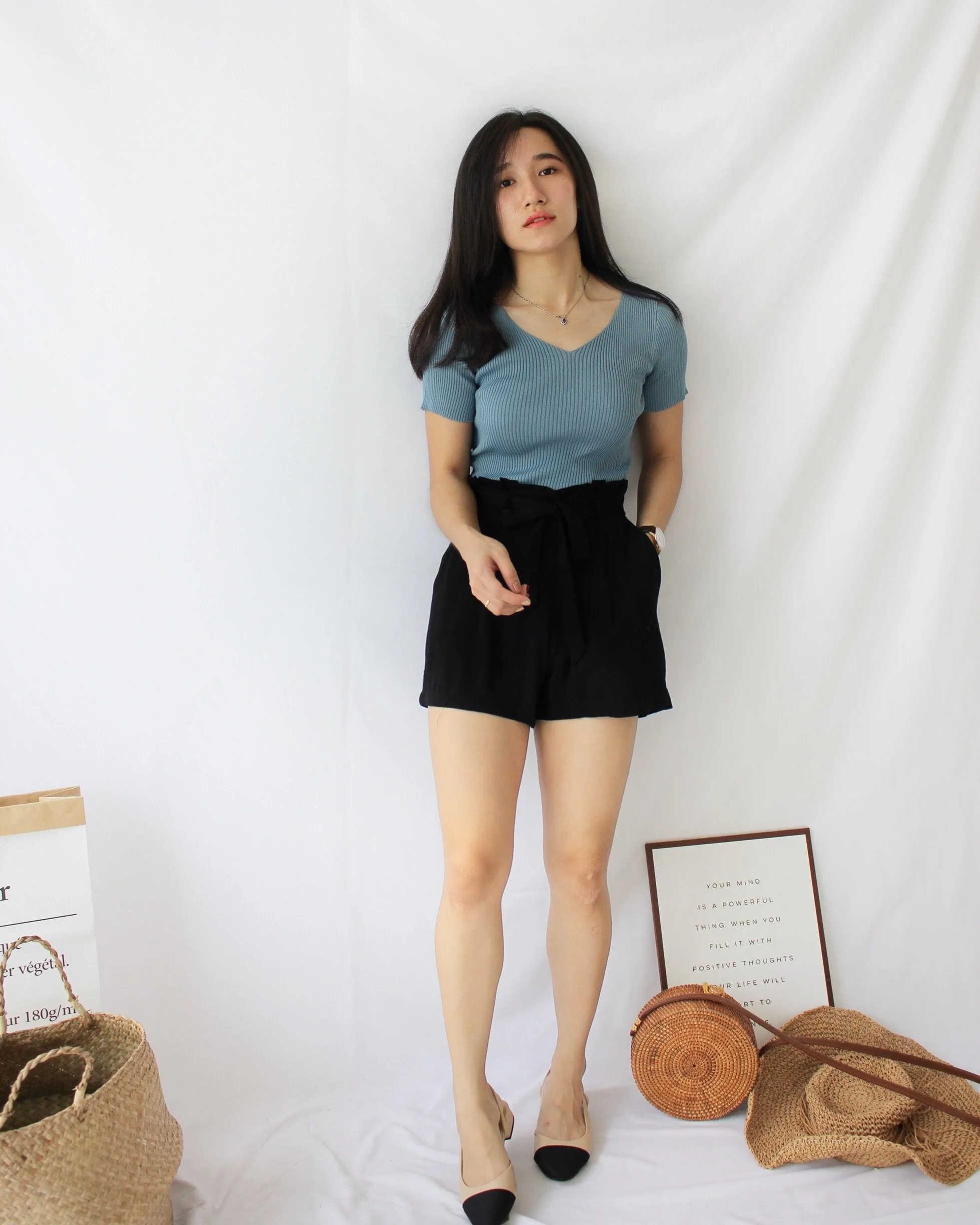 Ribbed V Neck Top