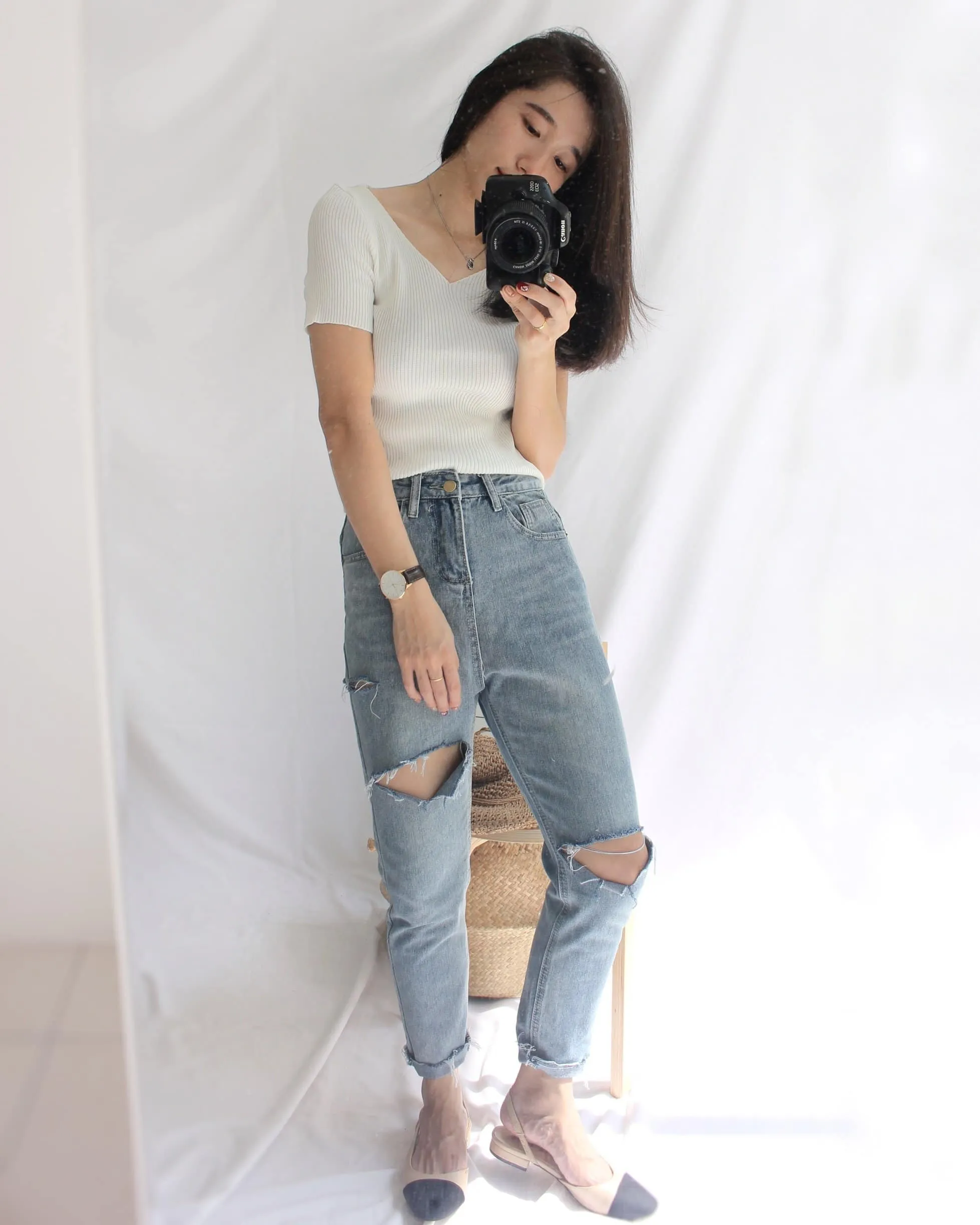 Ribbed V Neck Top
