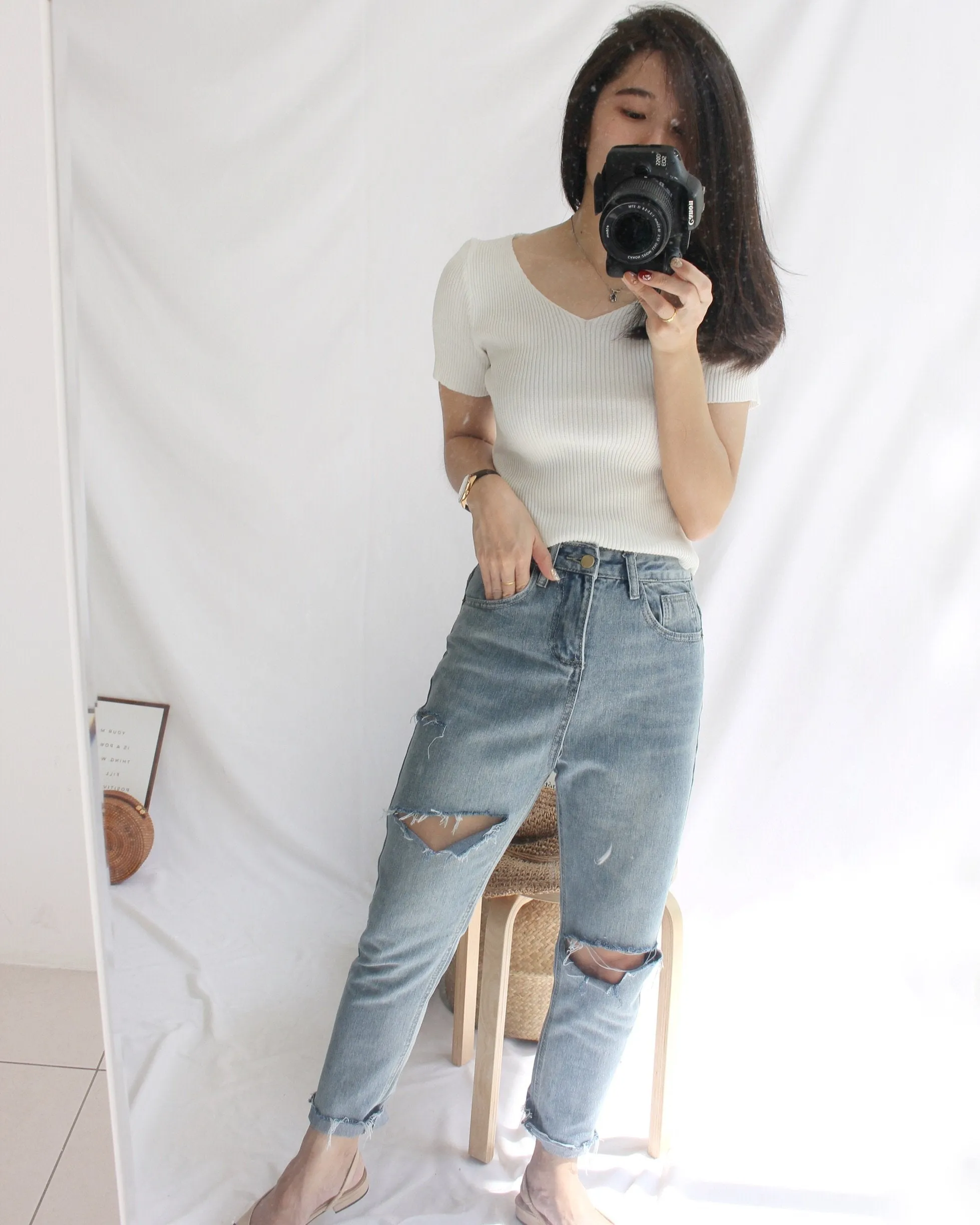 Ribbed V Neck Top