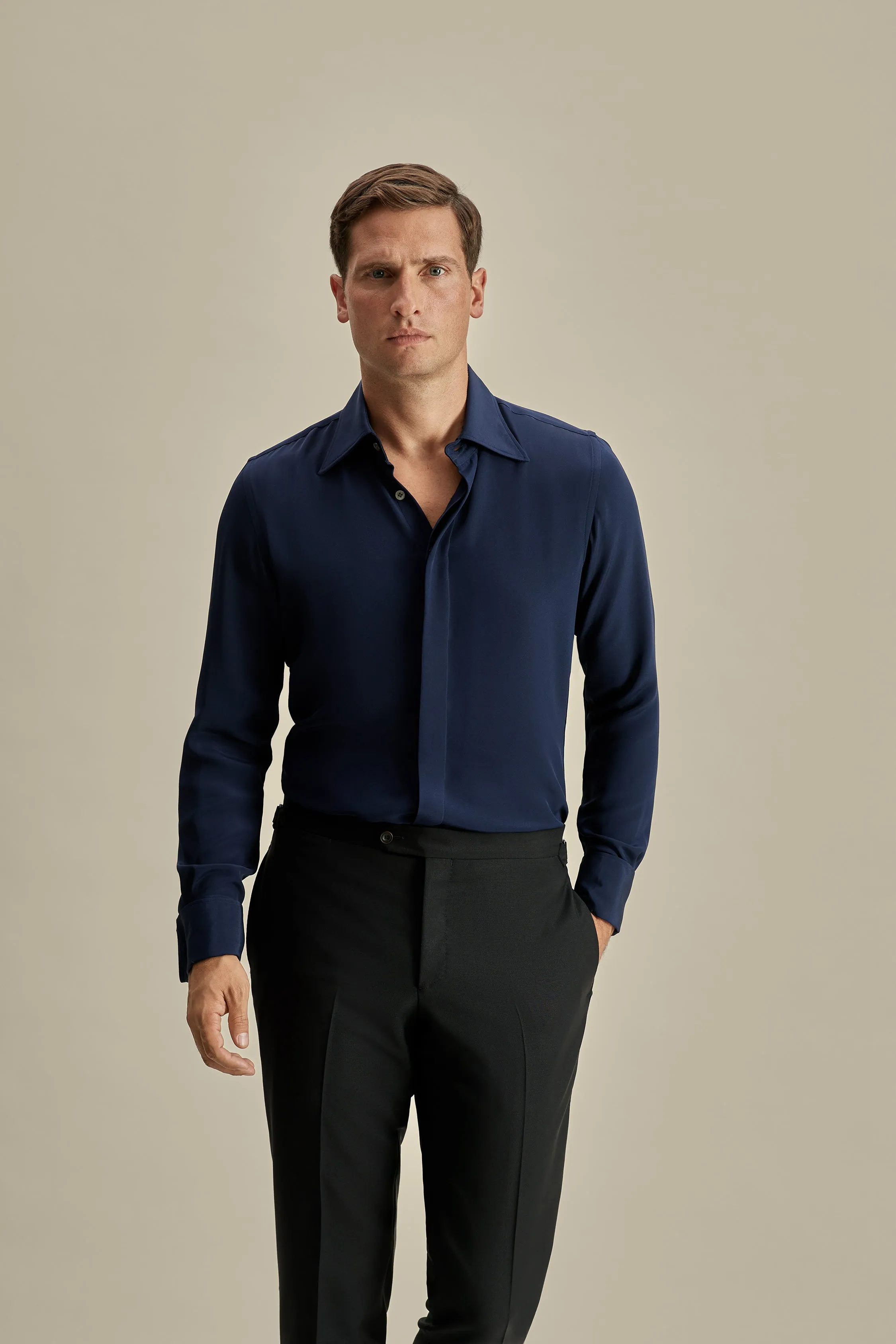 Silk Lecce Collar Fly Front Shirt