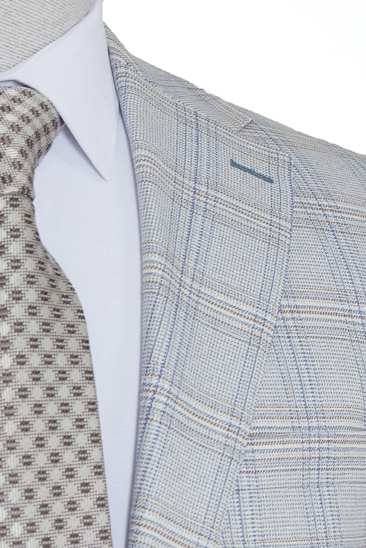 Slim Fit Blue Peak Lapel Plaid Casual Suit with Vest