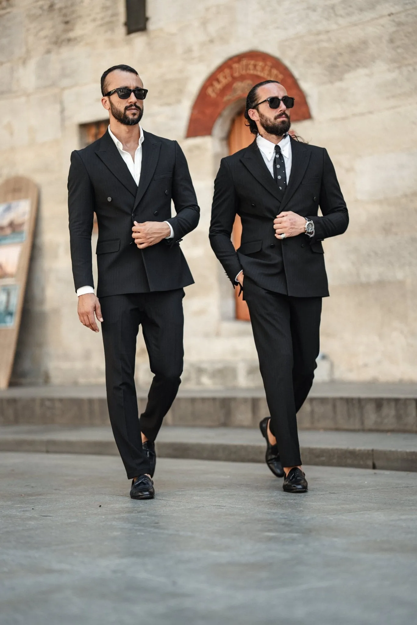 Slim Fit Double Breasted Black Suit