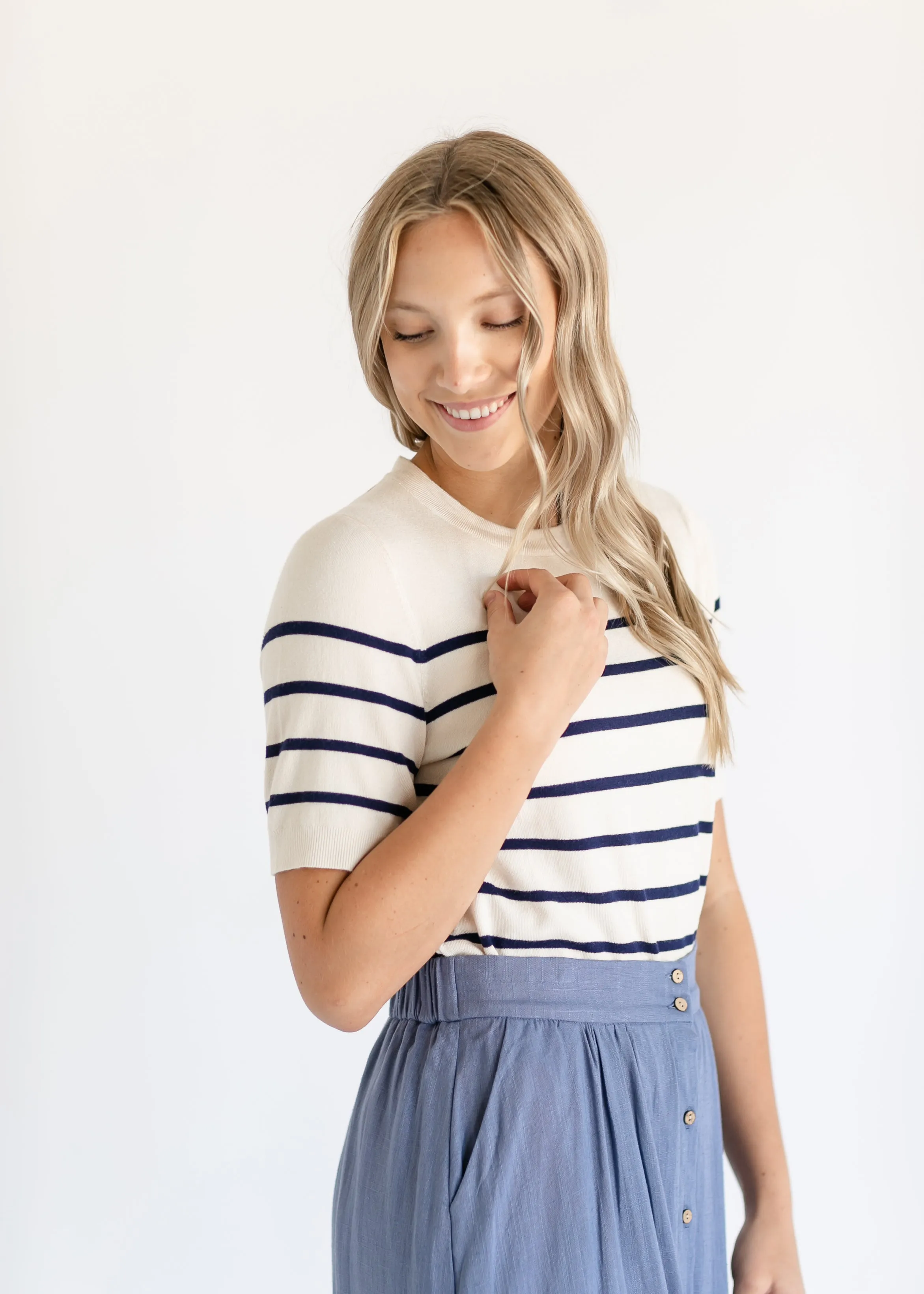 Soft Touch Striped Short Sleeve Top
