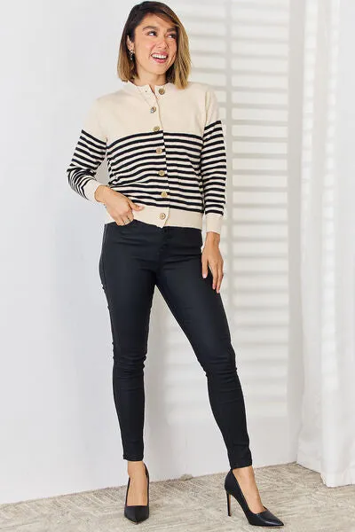 Stylish Striped Long Sleeve Button-Up Cardigan for Women