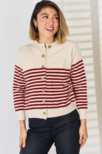 Stylish Striped Long Sleeve Button-Up Cardigan for Women