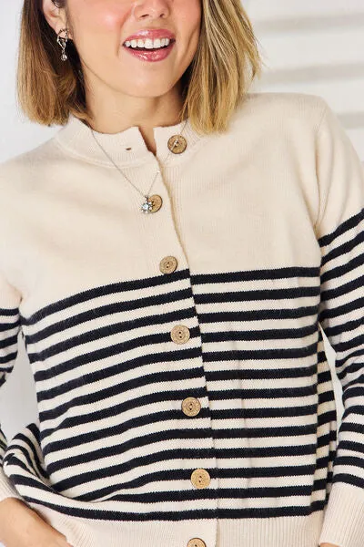 Stylish Striped Long Sleeve Button-Up Cardigan for Women