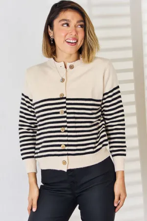 Stylish Striped Long Sleeve Button-Up Cardigan for Women
