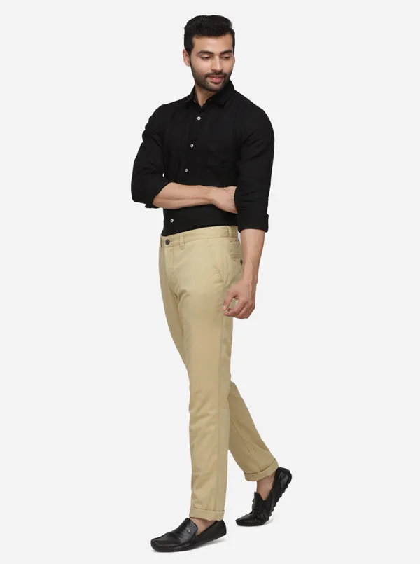 Taupe Solid Uno Fit Casual Trouser | JadeBlue