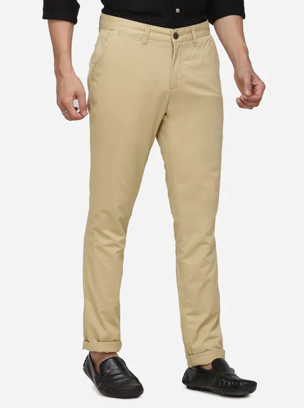 Taupe Solid Uno Fit Casual Trouser | JadeBlue