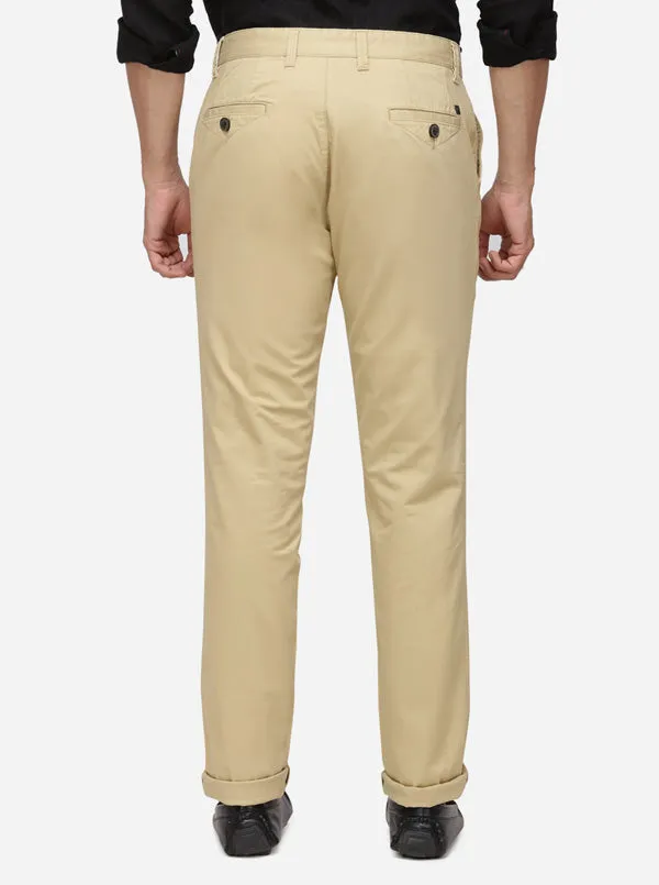 Taupe Solid Uno Fit Casual Trouser | JadeBlue